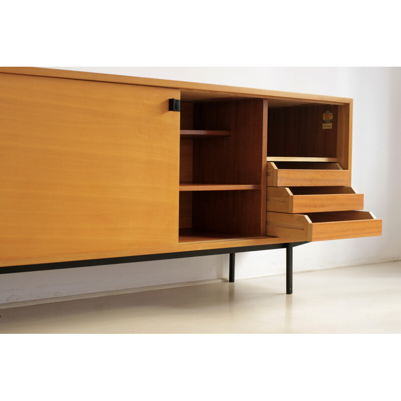 French Meubles TV sideboard in elm, Alain RICHARD - 1950s