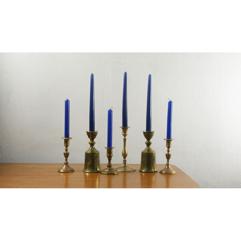 Set of 6 vintage brass candlesticks, 1960s