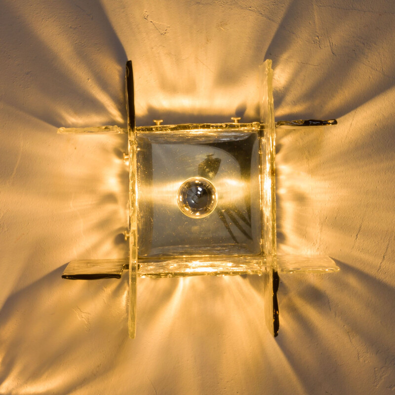Vintage wall lamp in thick Murano glass by Carlo Nason for Mazzega, 1970s