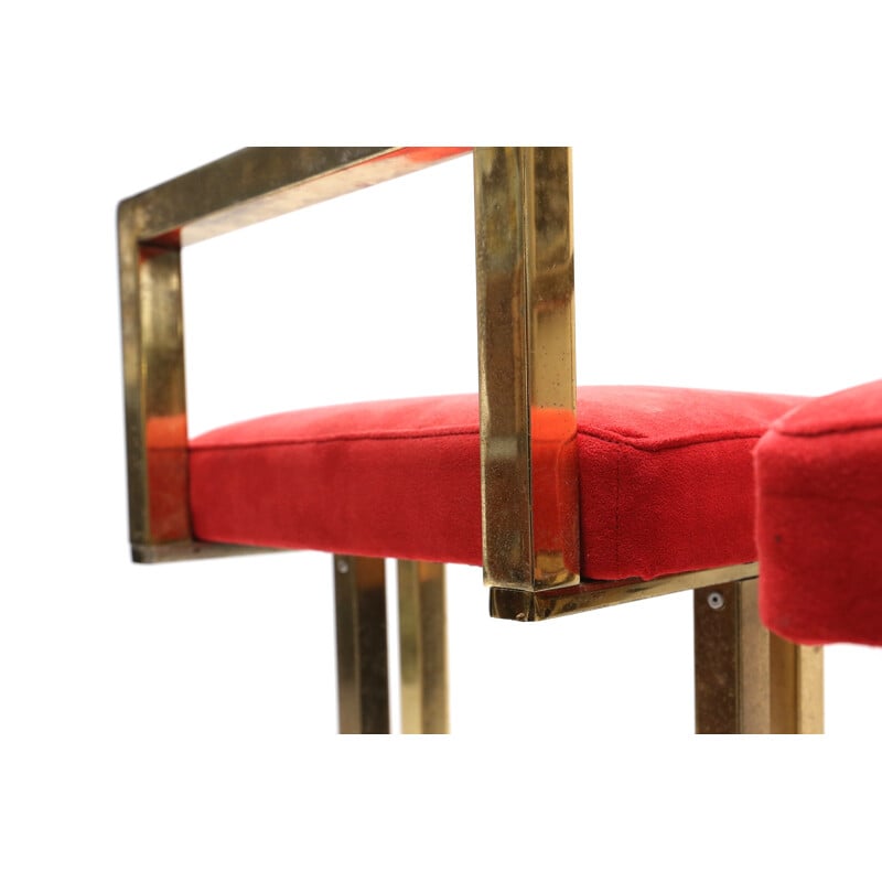 Pair of Belgian bar stools in brass and red velvet - 1970s