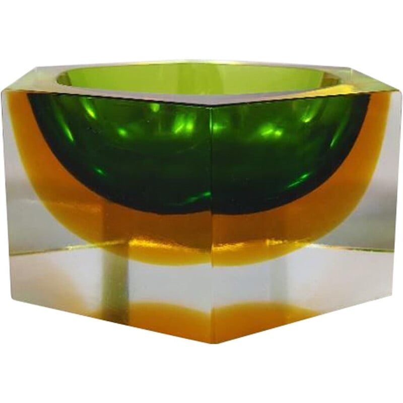 Vintage green and yellow ashtray by Flavio Poli for Seguso, Italy 1960s