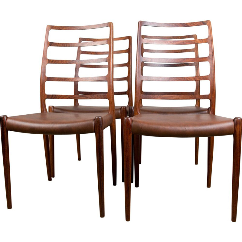 Set van 4 vintage Deense stoelen in Rio palissander van Niels Otto Moller