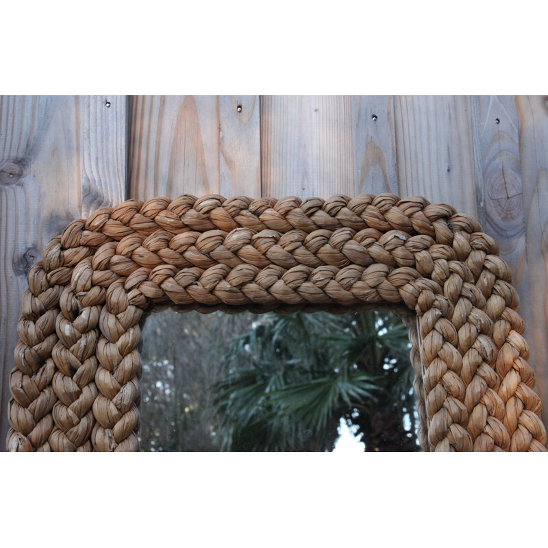 Vintage mirror in rattan weave by Audoux Minet, 1950-1960