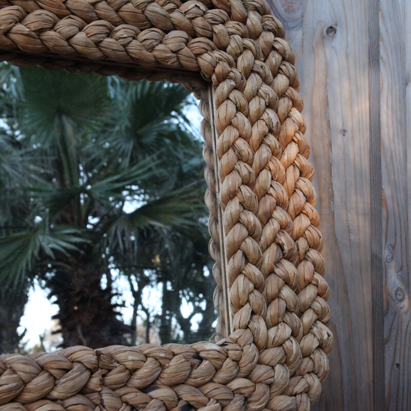 Vintage mirror in rattan weave by Audoux Minet, 1950-1960