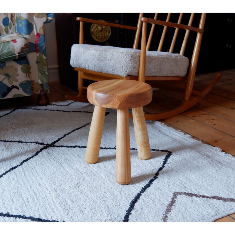 Tabouret vintage Ingvar Hildingsson en pin massif, Suède 1980