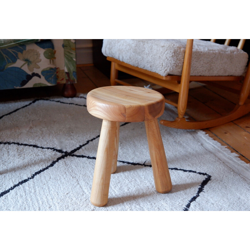 Tabouret vintage Ingvar Hildingsson en pin massif, Suède 1980