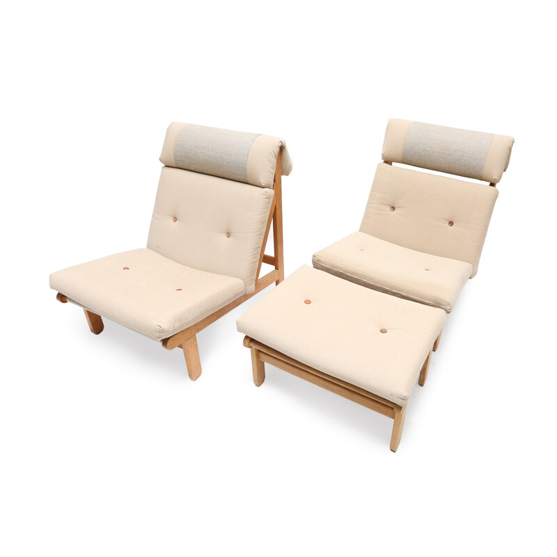 Pair of Danish "A Frame" armchairs in teak with ottoman, Bernt PETERSEN - 1960s