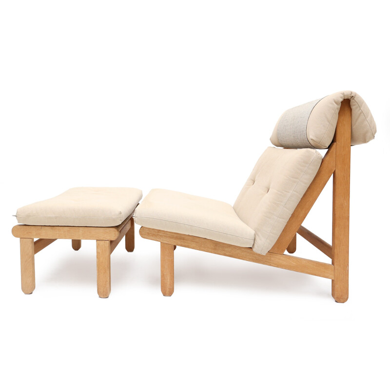 Pair of Danish "A Frame" armchairs in teak with ottoman, Bernt PETERSEN - 1960s
