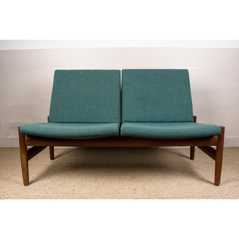 Vintage teak and fabric 2-seater modular sofa by Gunnar Sørlie for Karl Sørlie & Sønner Sarpsborg, 1960