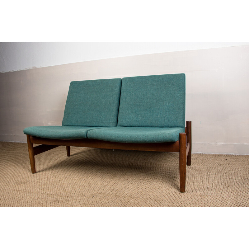 Vintage teak and fabric 2-seater modular sofa by Gunnar Sørlie for Karl Sørlie & Sønner Sarpsborg, 1960