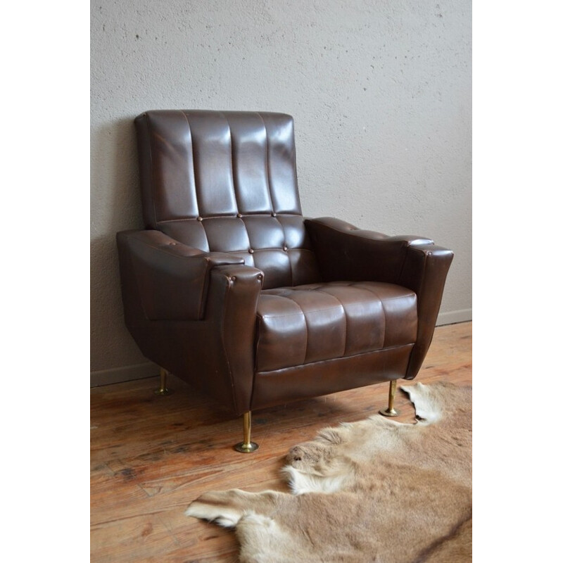 Vintage "Club" armchair in faux leather - 1960 