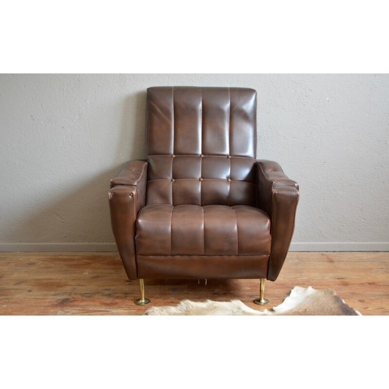 Vintage "Club" armchair in faux leather - 1960 