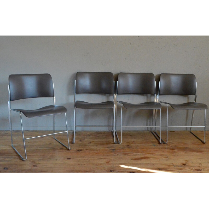 Set of 4 "40/4" chairs in taup color, David ROWLAND - 1960s