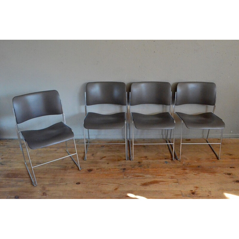 Set of 4 "40/4" chairs in taup color, David ROWLAND - 1960s