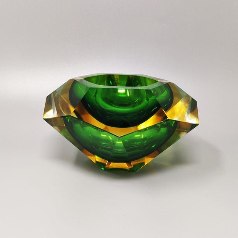 Vintage green and yellow ashtray by Flavio Poli for Seguso, Italy 1960s