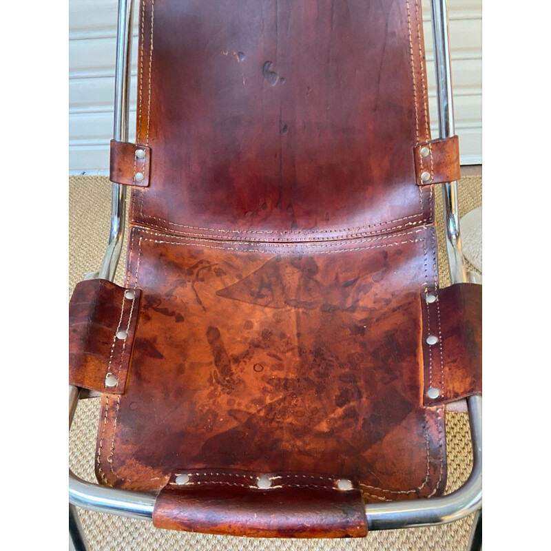 Chaise vintage Les Arcs en cuir pour Charlotte Perriand, 1969