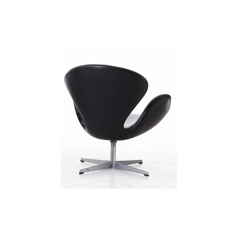 Vintage Swan lederen fauteuil van Arne Jacobsen voor Fritz Hansen, Denemarken 1960