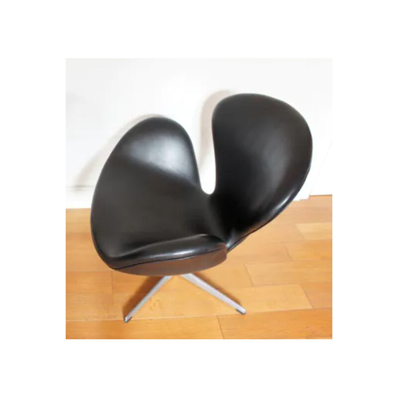 Vintage Swan lederen fauteuil van Arne Jacobsen voor Fritz Hansen, Denemarken 1960