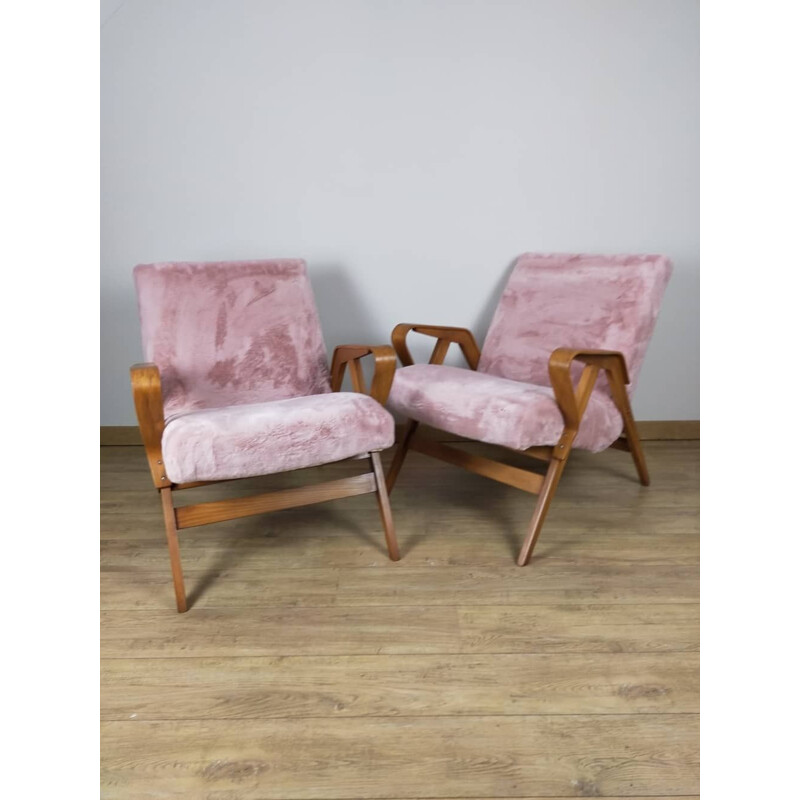 Pair of vintage beechwood armchairs by Frantisek Jirak for Tatra Nabytok, 1960
