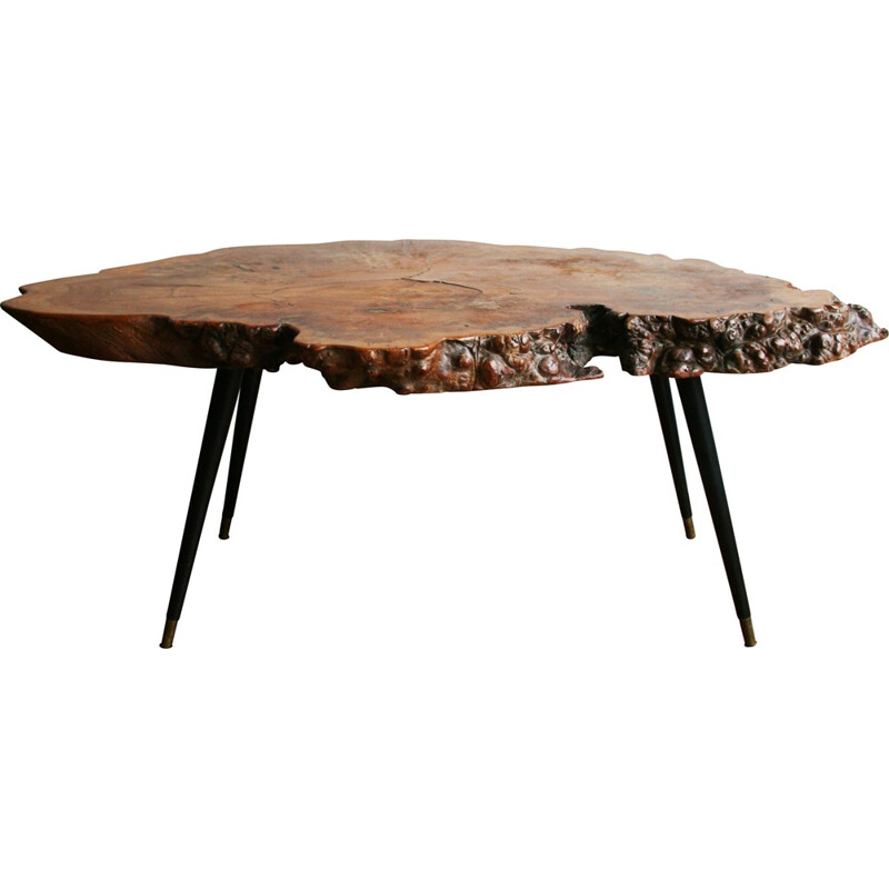 Table basse en orme massif brut - 1960