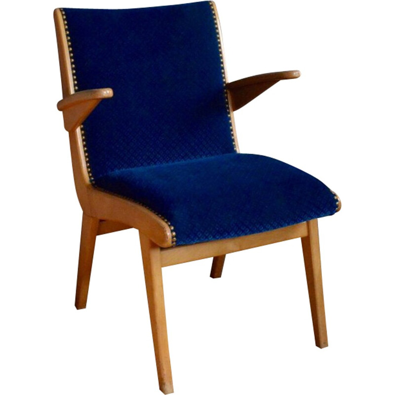 Vintage armchair in blue velvet - 1950s