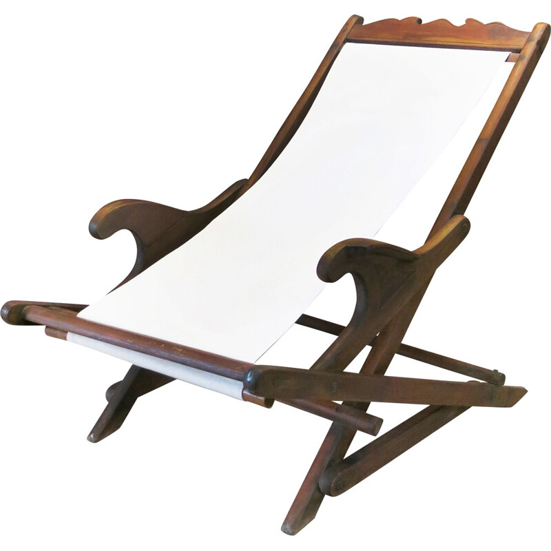 Chaise longue en tissu beige et bois - 1930