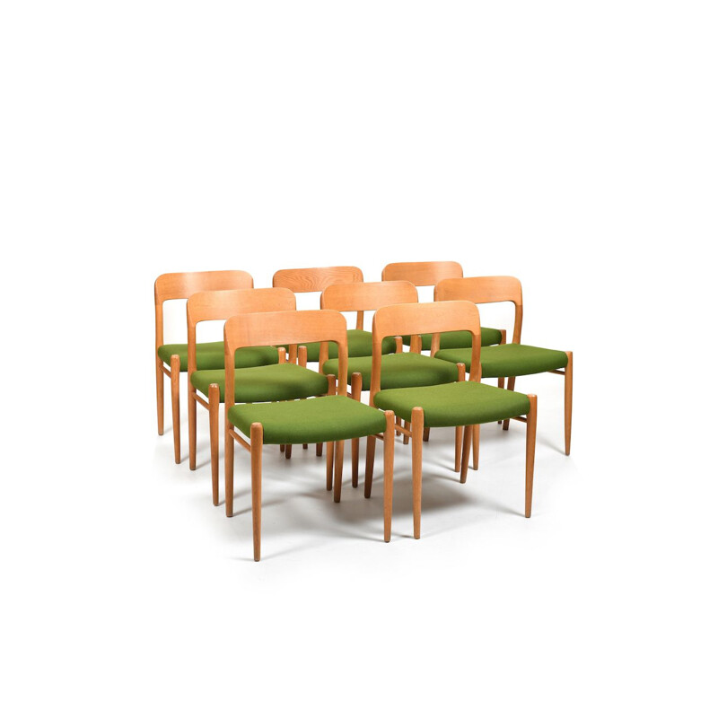 Conjunto de 8 sillas verdes danesas vintage de Niels Otto Møller para J.L. Møllers Møbelfabrik, 1960