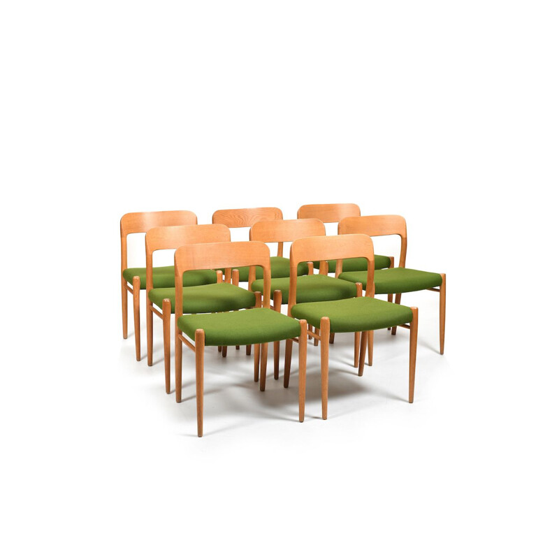 Set of 8 vintage Danish green dining chairs by Niels Otto Møller for J.L. Møllers Møbelfabrik, 1960s