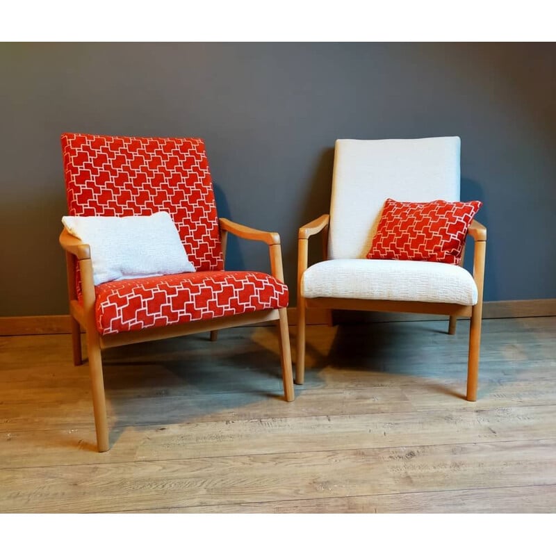 Pair of vintage matte gold oak armchairs by Jiri Jiroutek, 1960