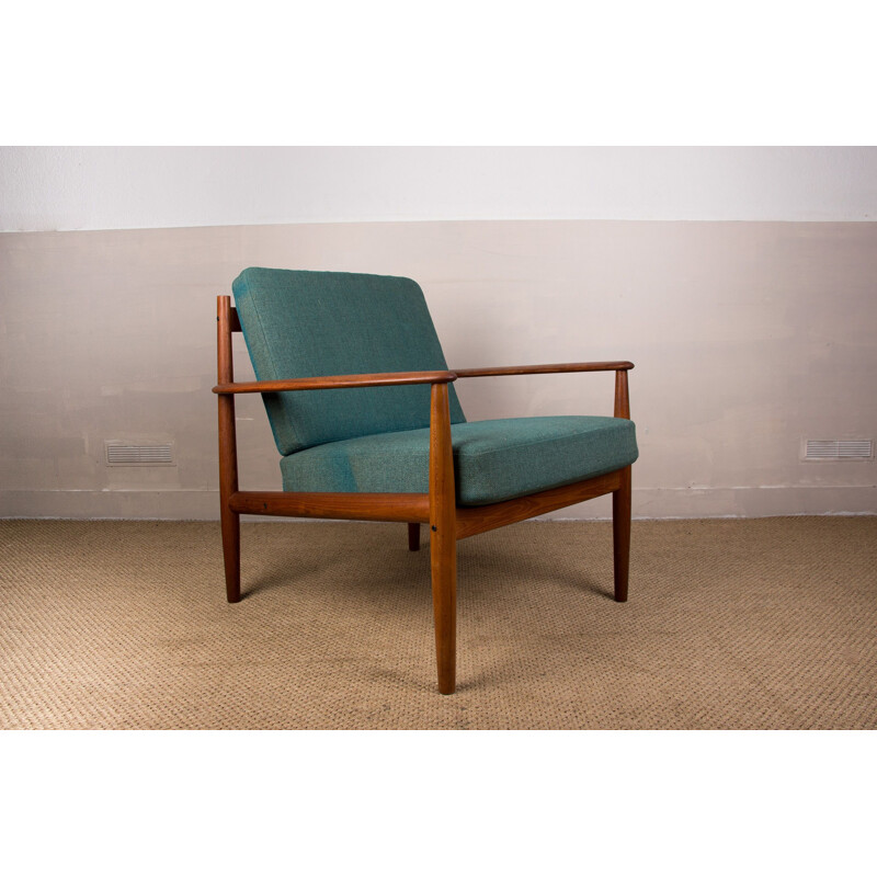 Pair of vintage Danish teak and fabric armchairs by Grete Jalk for France &Son, 1963