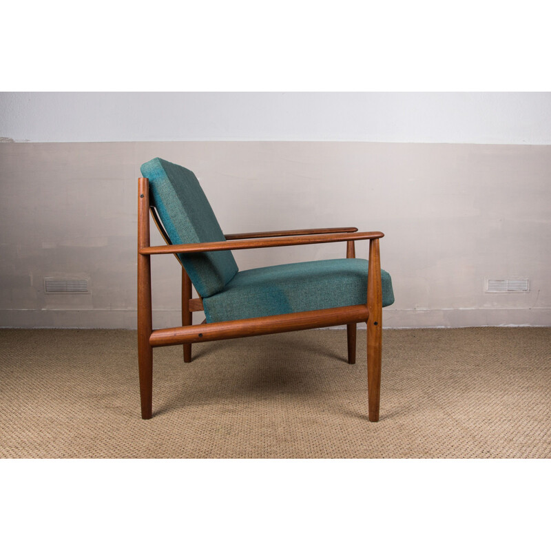 Pair of vintage Danish teak and fabric armchairs by Grete Jalk for France &Son, 1963