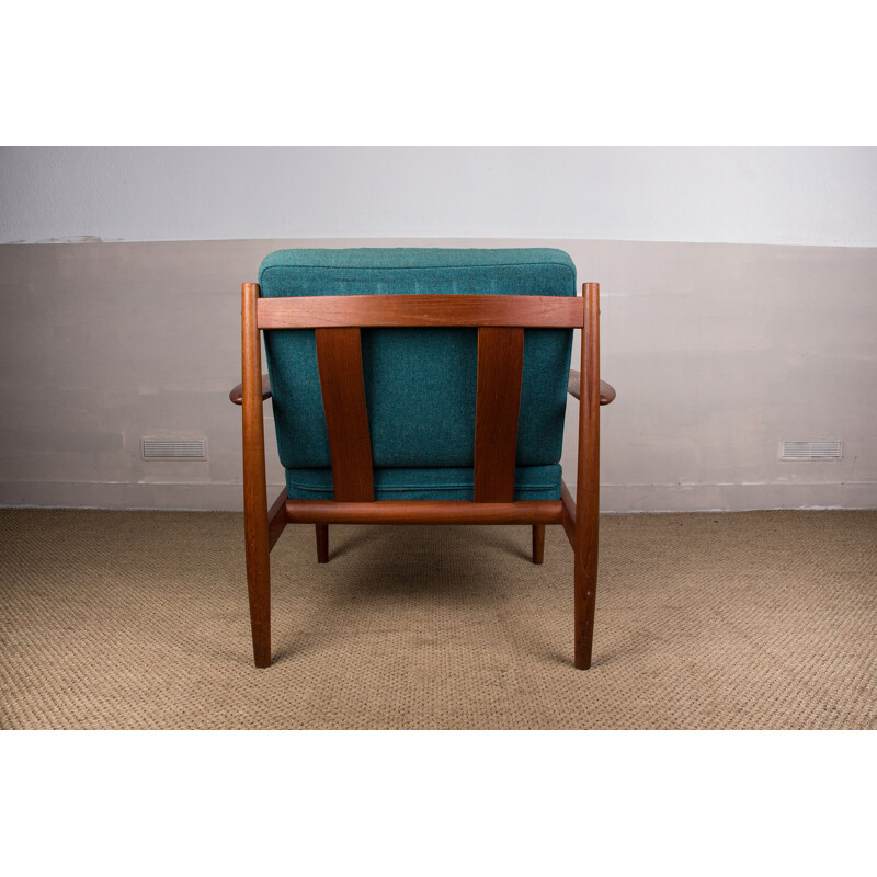 Pair of vintage Danish teak and fabric armchairs by Grete Jalk for France &Son, 1963