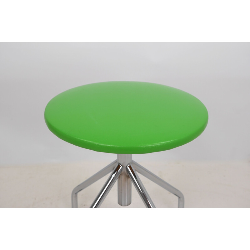 Vintage adjustable green metal stool, Germany 1970s