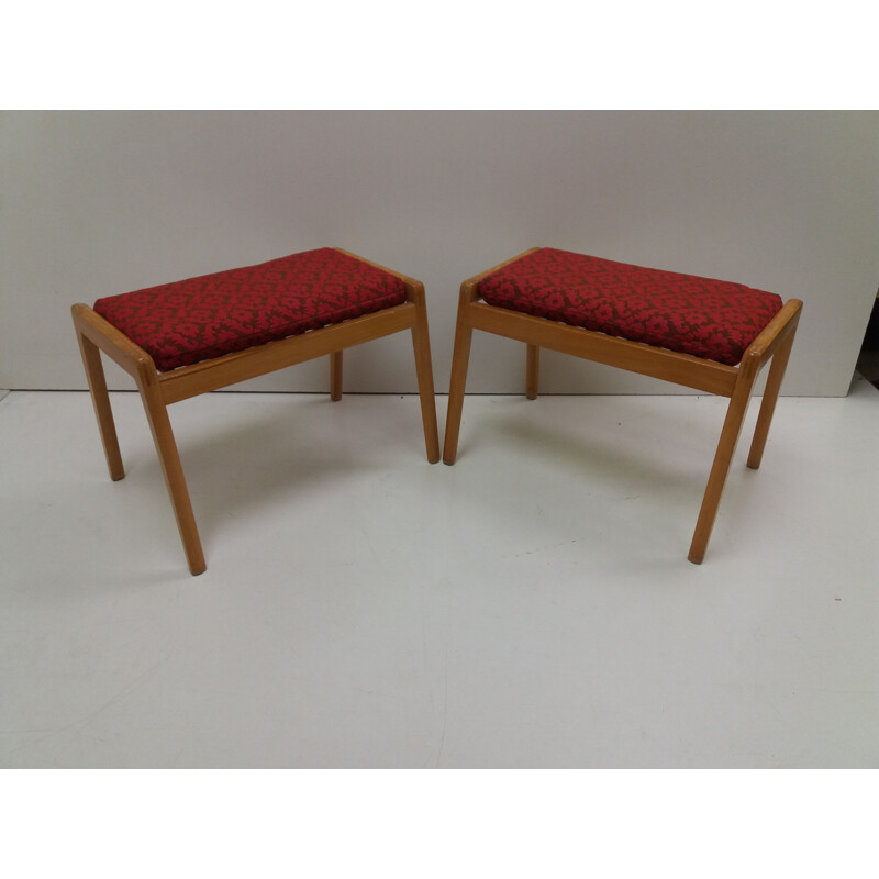 Pair of vintage beechwood Uluv stools, Czechoslovakia 1960