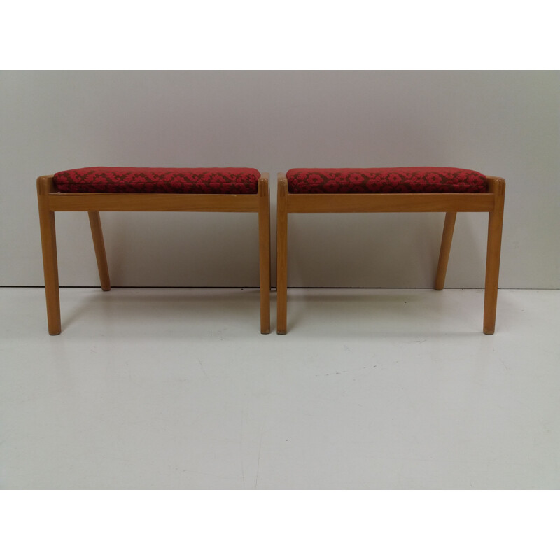 Pair of vintage beechwood Uluv stools, Czechoslovakia 1960