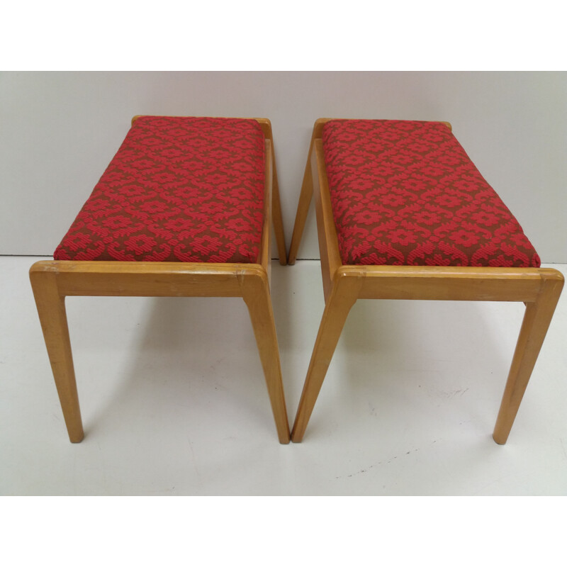 Pair of vintage beechwood Uluv stools, Czechoslovakia 1960