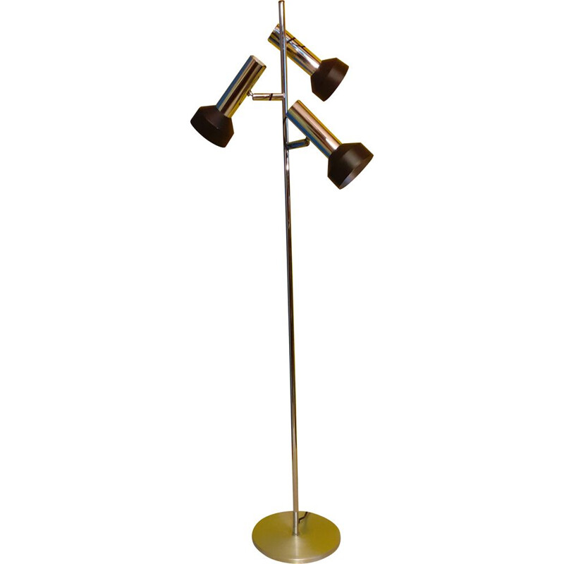 French vintage floor lamp in chromed and brushed steel, 1970