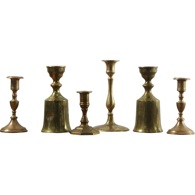 Set of 6 vintage brass candlesticks, 1960s