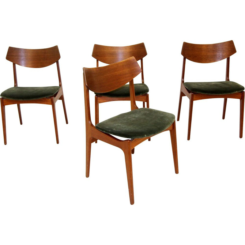 Set van 4 vintage teakhouten stoelen van Erik Buch, Denemarken 1960