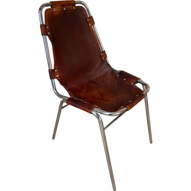 Chaise vintage Les Arcs en cuir pour Charlotte Perriand, 1969