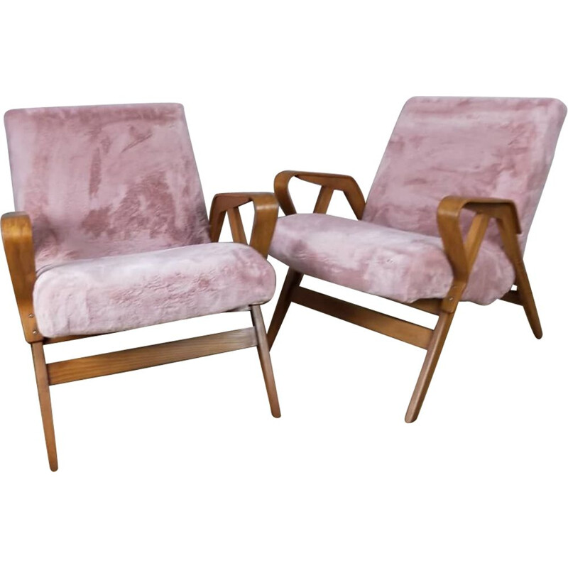 Pair of vintage beechwood armchairs by Frantisek Jirak for Tatra Nabytok, 1960