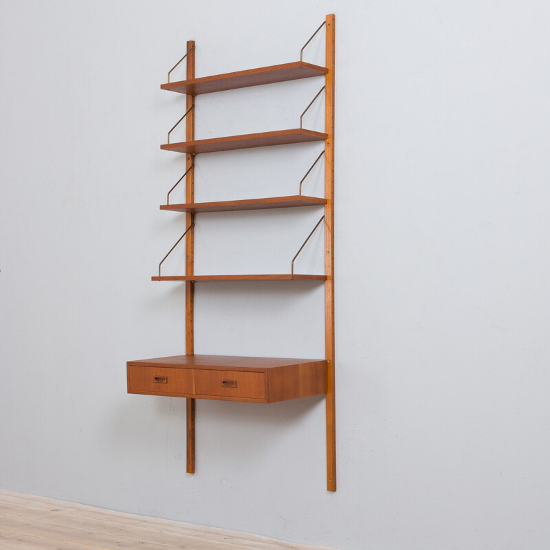 Vintage teak wall unit with floating desk and 4 shelves, Denmark 1960s