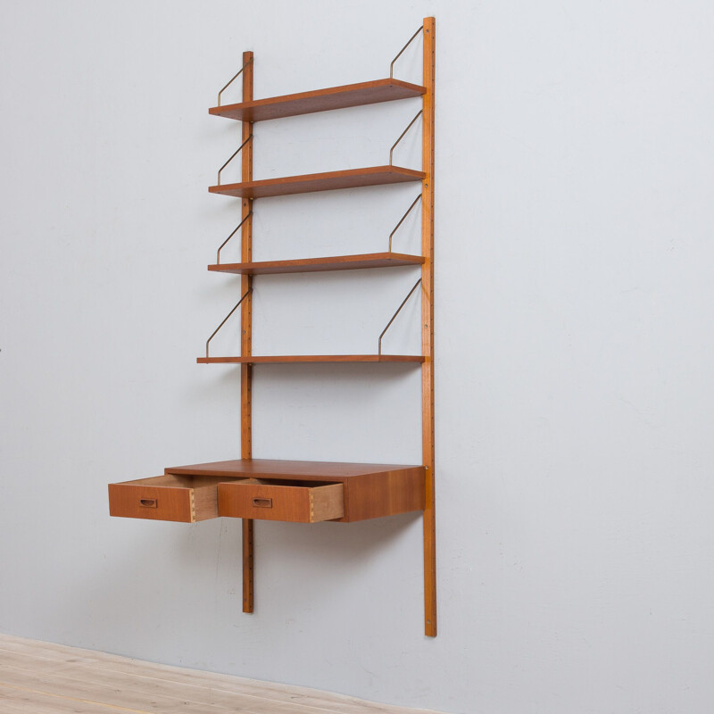 Vintage teak wall unit with floating desk and 4 shelves, Denmark 1960s