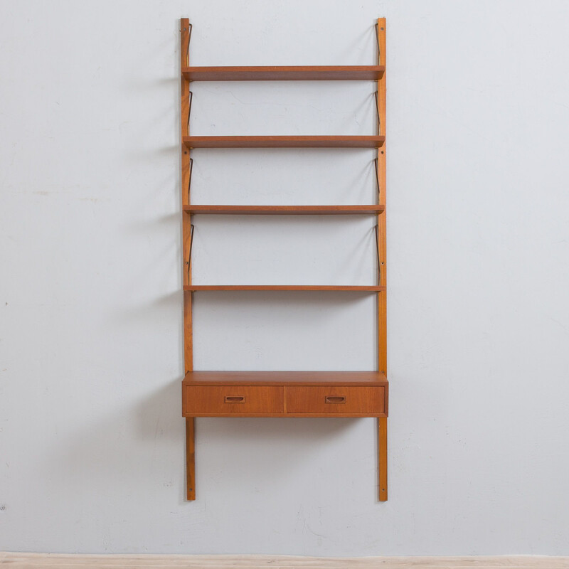 Vintage teak wall unit with floating desk and 4 shelves, Denmark 1960s