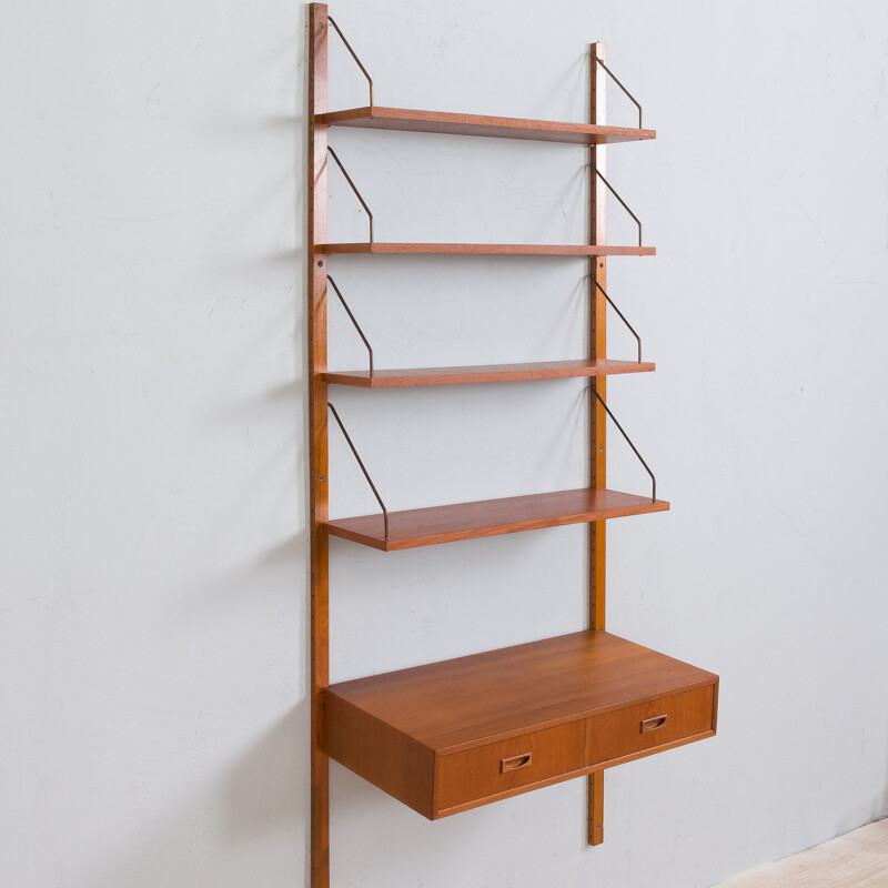 Vintage teak wall unit with floating desk and 4 shelves, Denmark 1960s