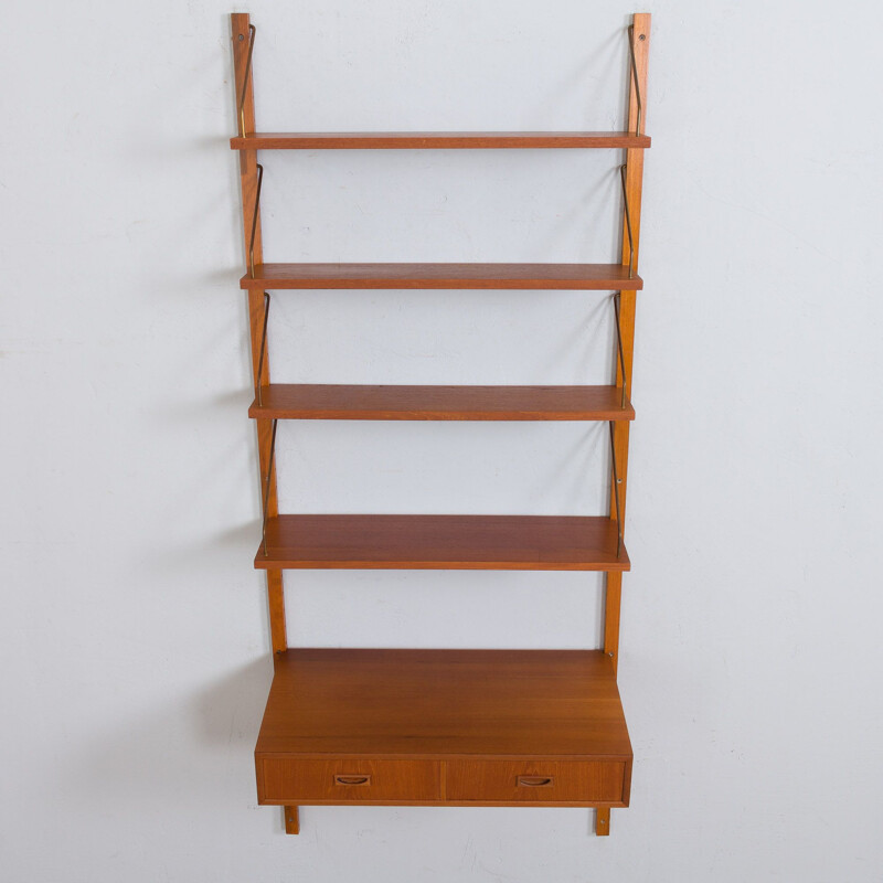 Vintage teak wall unit with floating desk and 4 shelves, Denmark 1960s