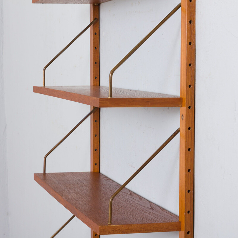 Vintage teak wall unit with floating desk and 4 shelves, Denmark 1960s