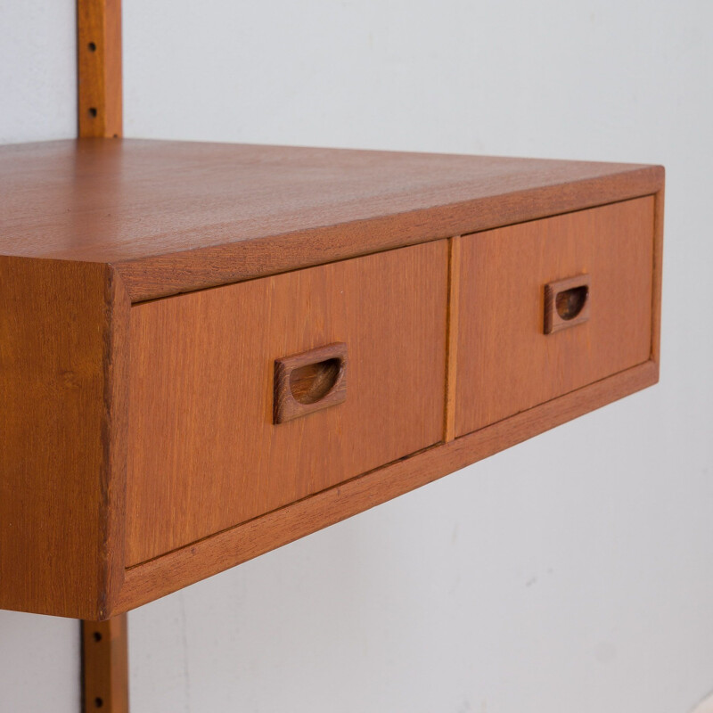 Vintage teak wall unit with floating desk and 4 shelves, Denmark 1960s