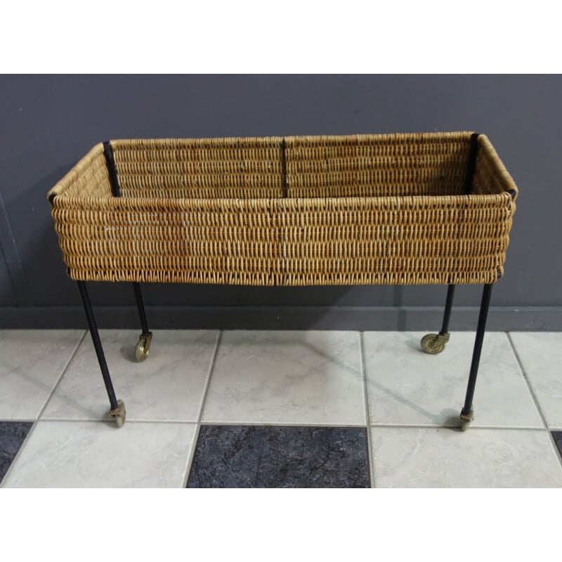 Vintage wicker plant flower stand, 1960s