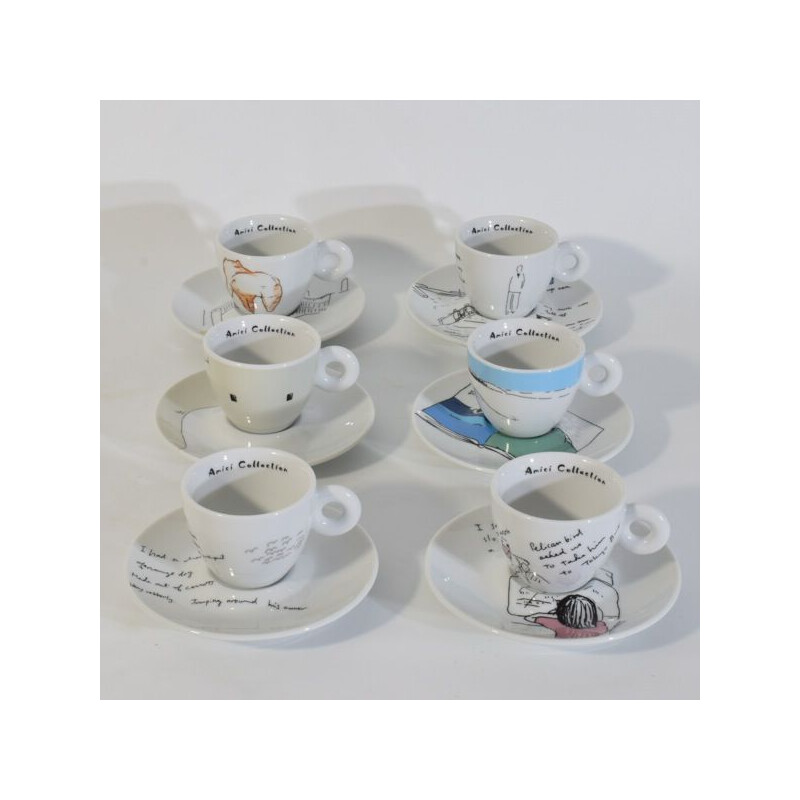 Ensemble de 6 tasses à café vintage en porcelaine de Shizuka Yokomizo